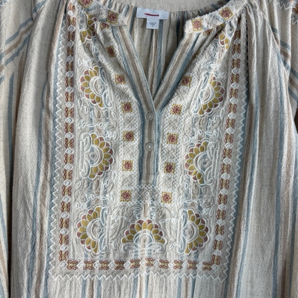 PURE JILL Striped Embroidered Tunic in Beige / Cream Size M — SUPER BOHO VIBES! - Picture 3 of 6